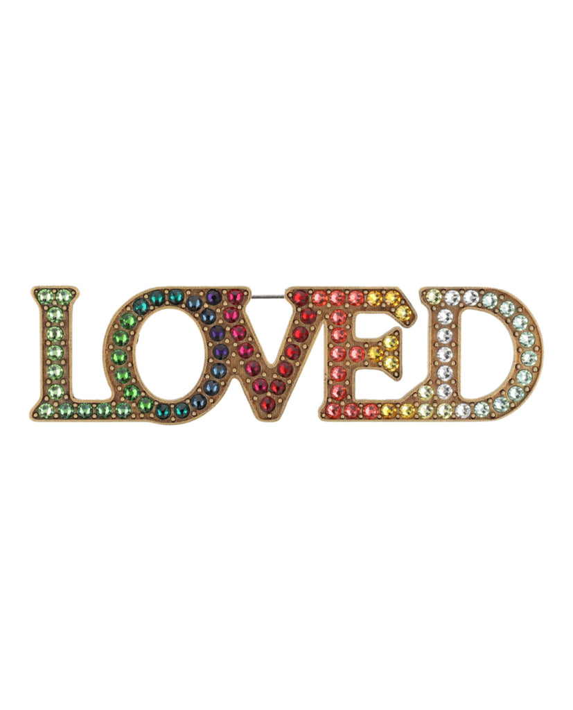 Crystal-Embellished LOVE Brooch