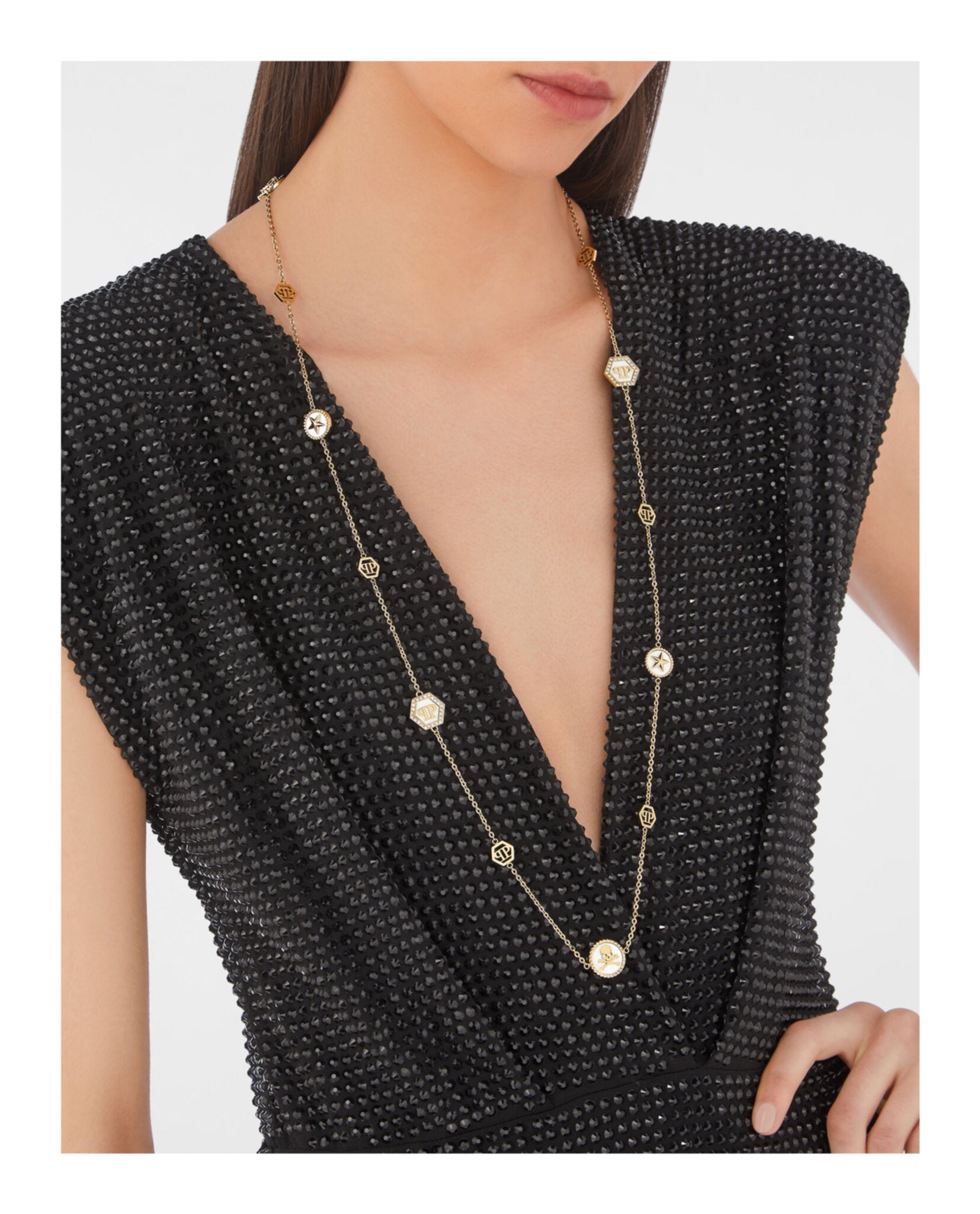 Plein Mini Logo Crystal Cable Chain Necklace