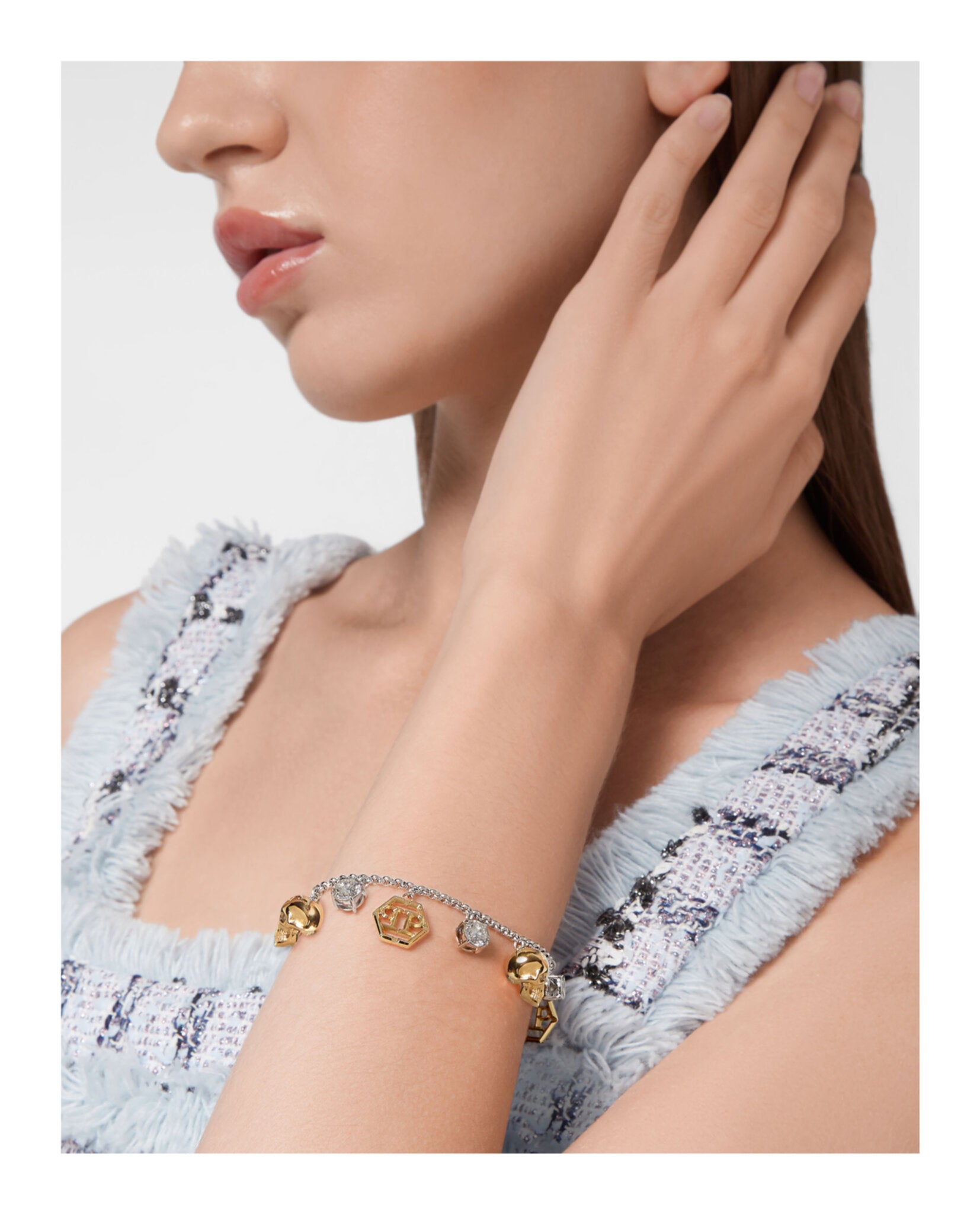 3D $kull Crystal Cable Chain Bracelet