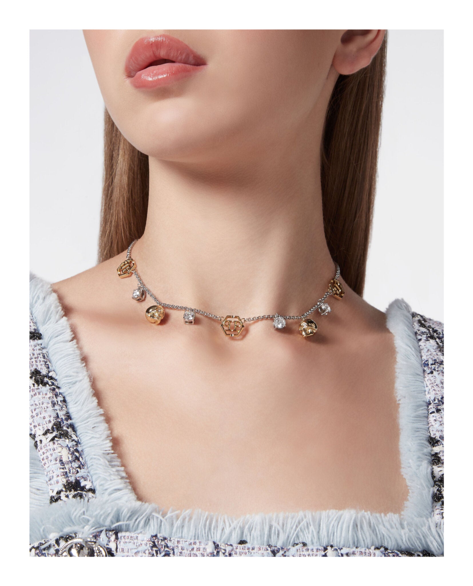 3D $kull Crystal Cable Chain Necklace