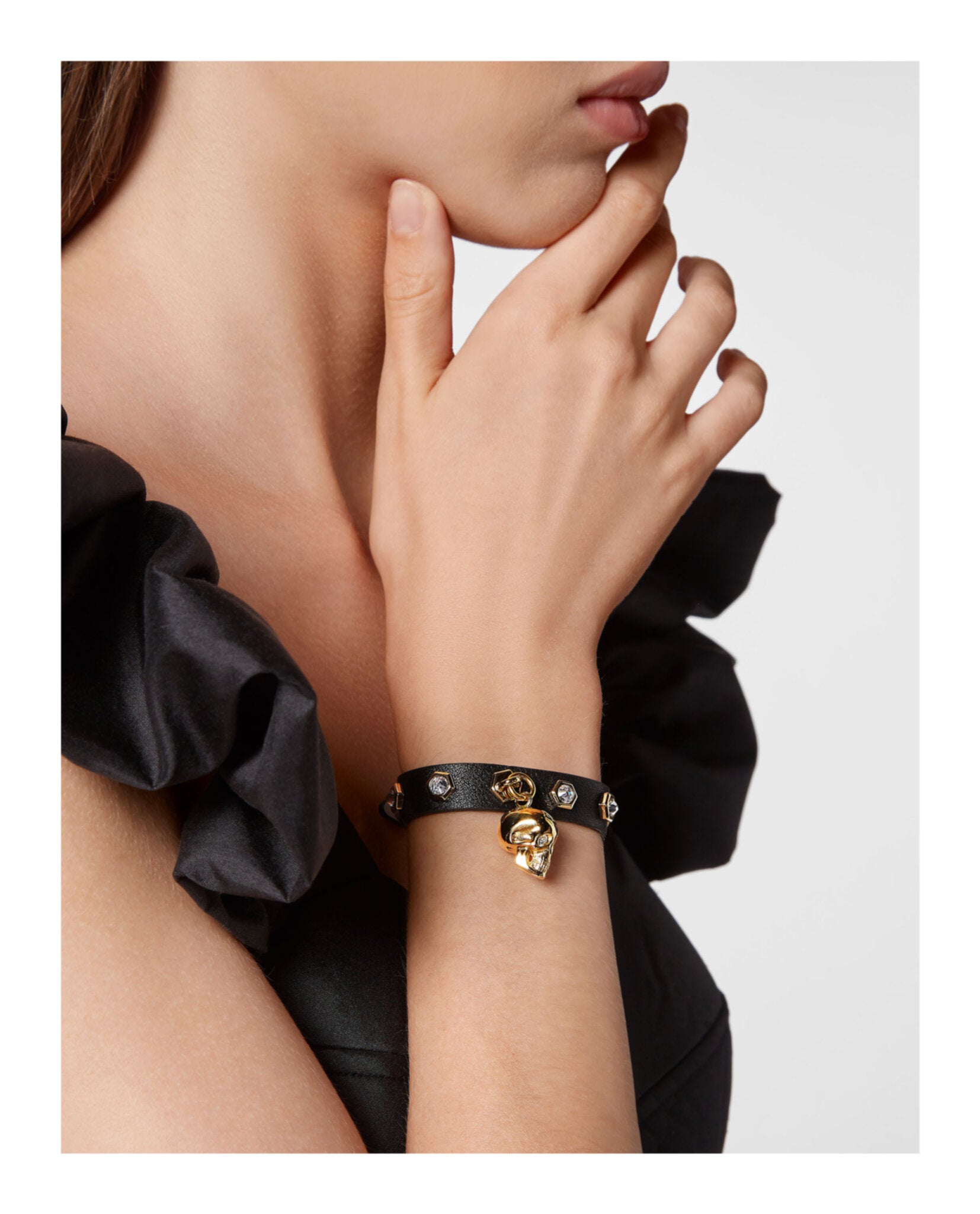 3D $kull Crystal Calf Leather Bracelet