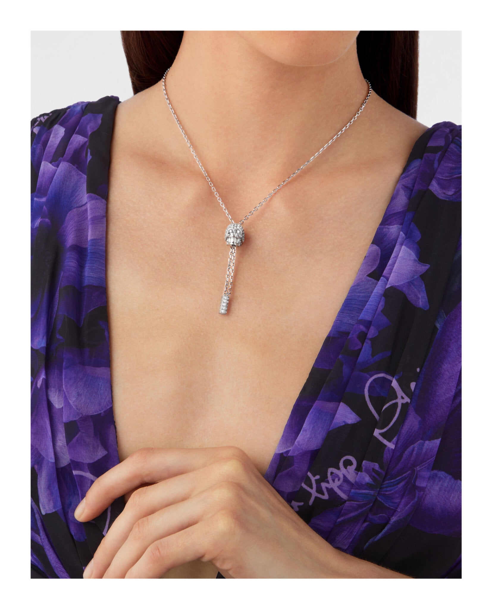 Sliding $kull Crystal Cable Chain Necklace
