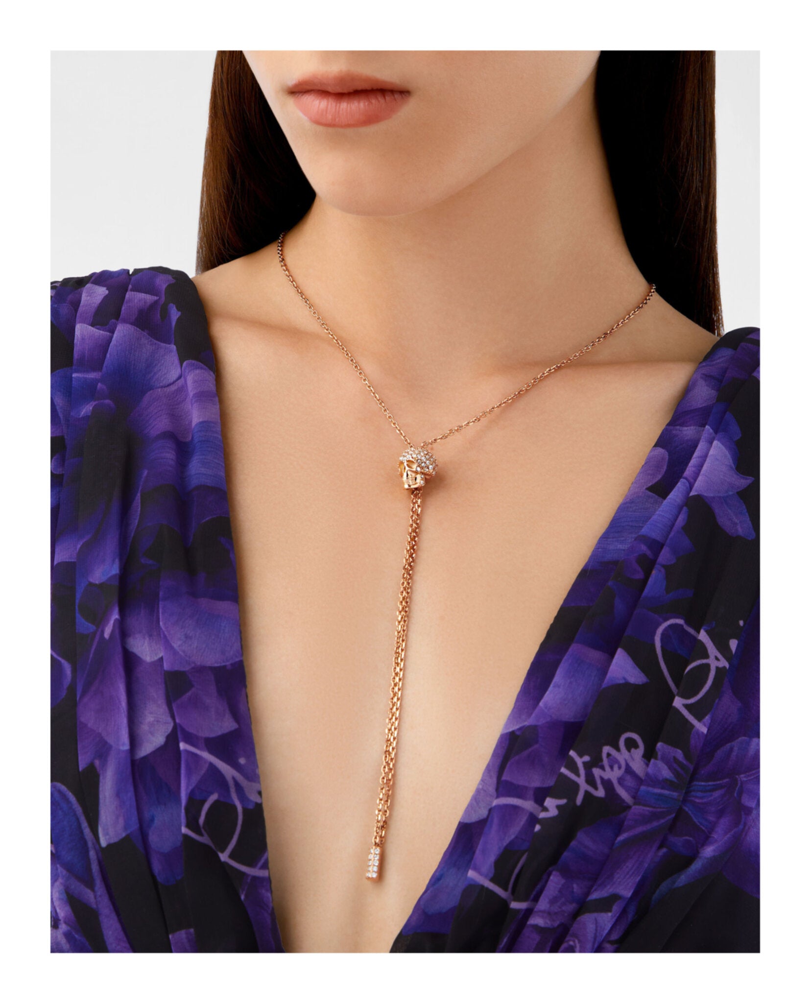 Sliding $kull Crystal Cable Chain Necklace