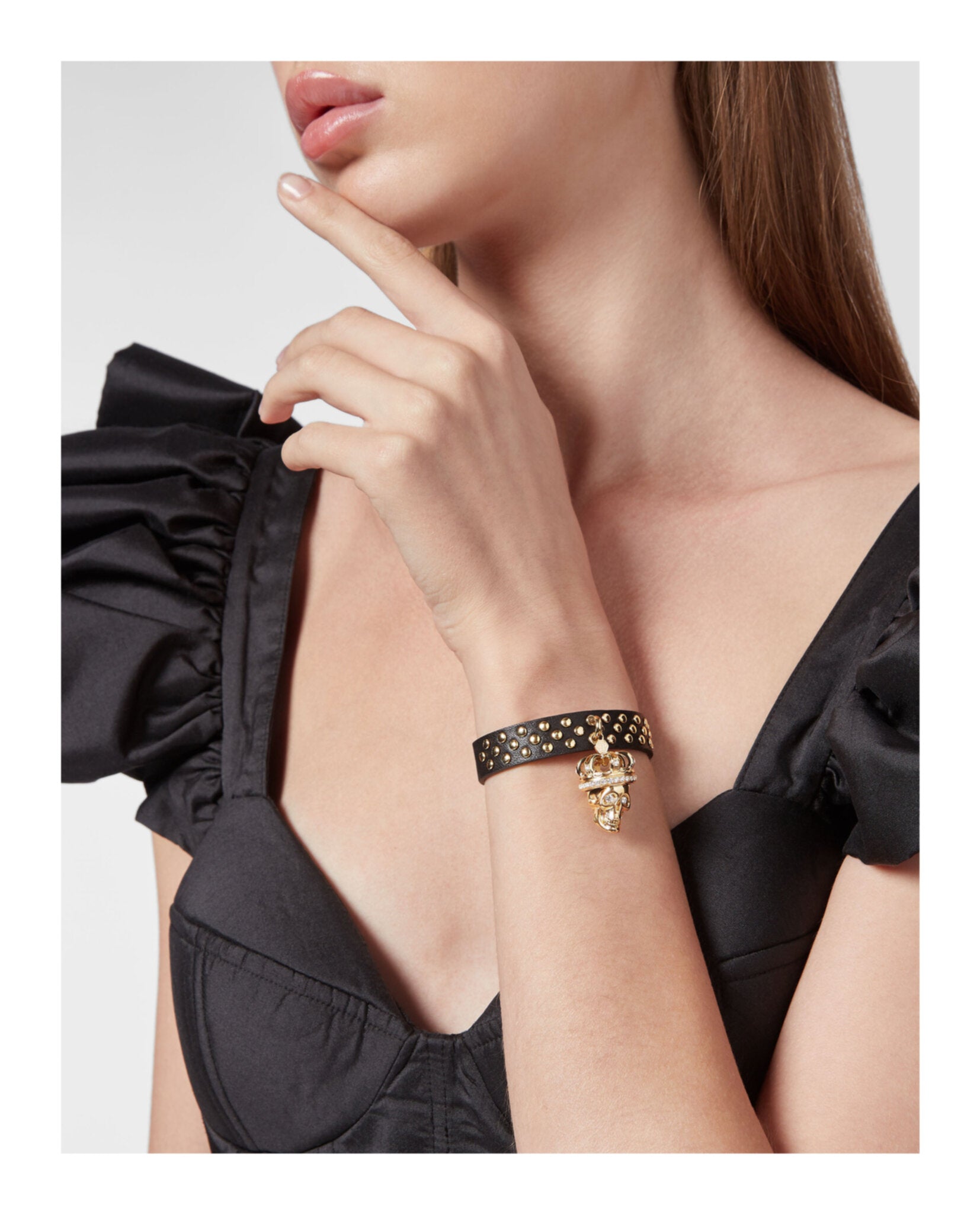 $kull Crown Crystal Calf Leather Bracelet