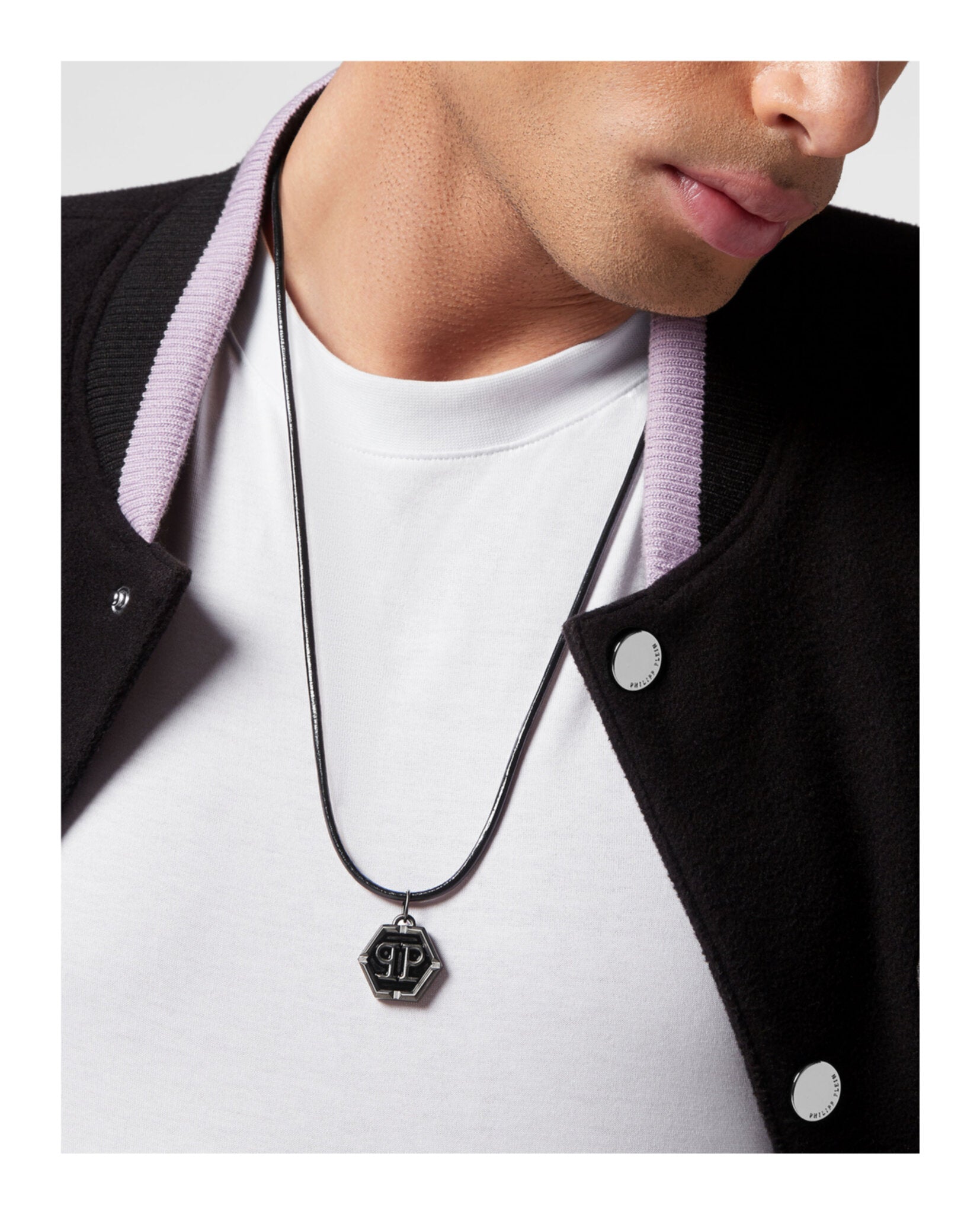 Hexagon Calf Leather Necklace