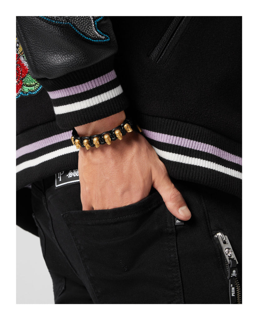 3D $kull Crystal Cotton Cord Bracelet
