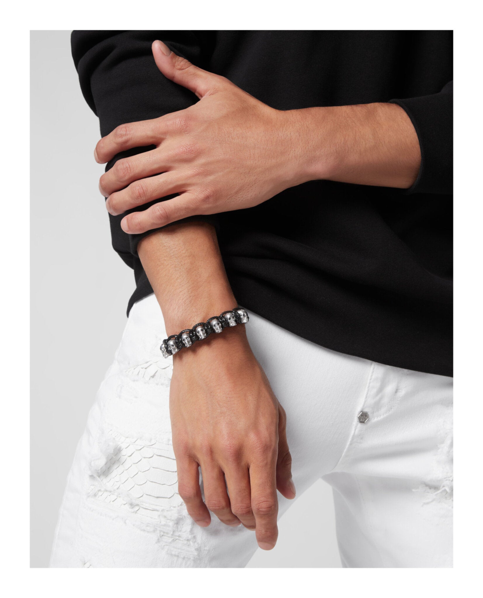 3D $kull Crystal Cotton Cord Bracelet
