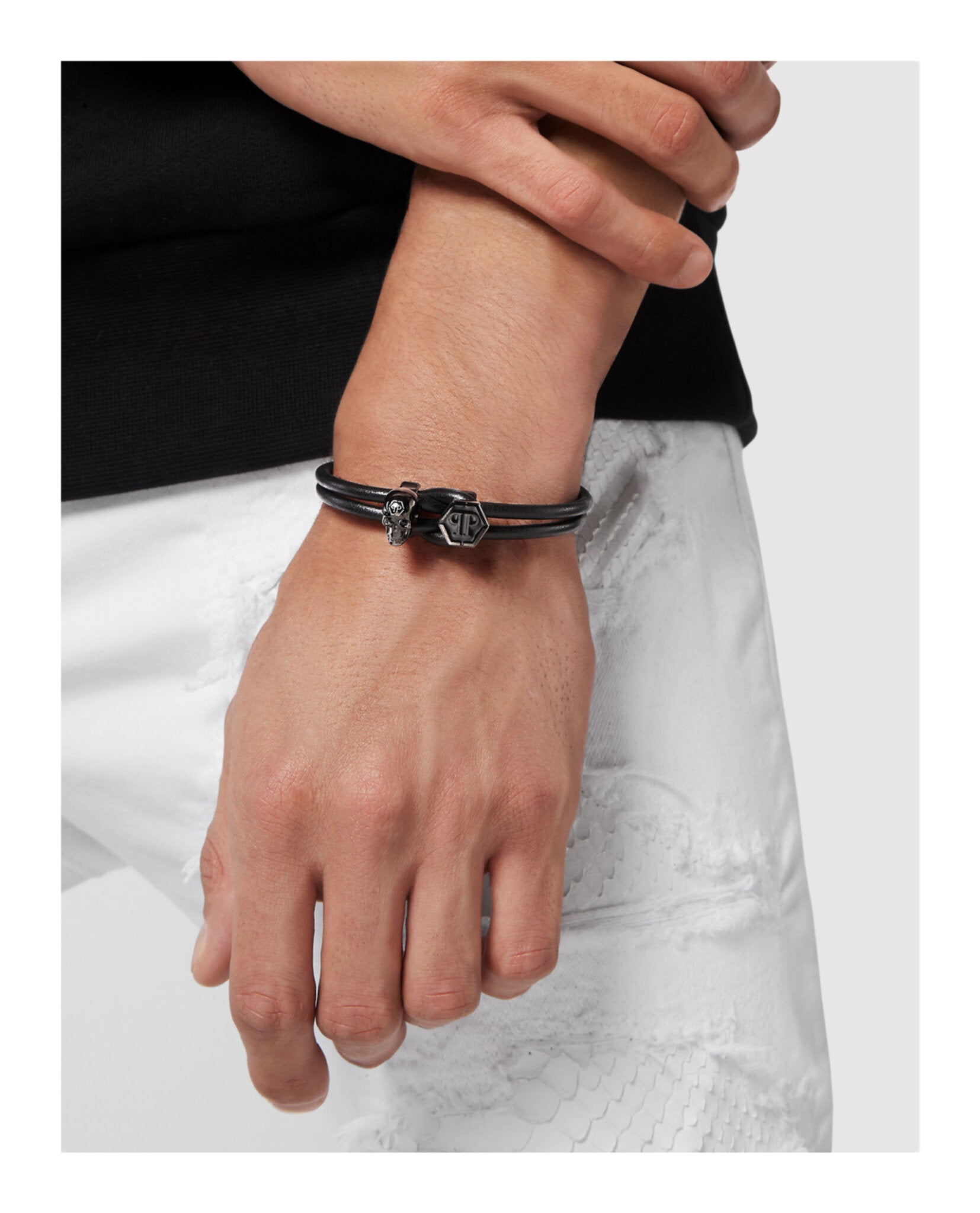 3D $kull Crystal Calf Leather Bracelet