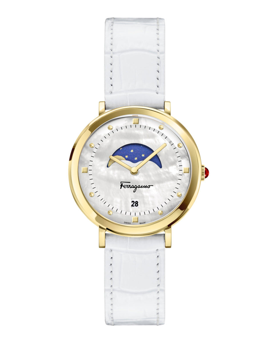 激安!Ferragamo Gold Logomania Moon ホワイトマザー オブパール 激安!Ferragamo Gold Logomania Moon ホワイトマザー オブパール