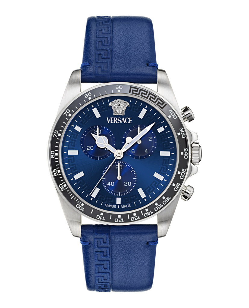 Greca Chrono Wave Leather Watch