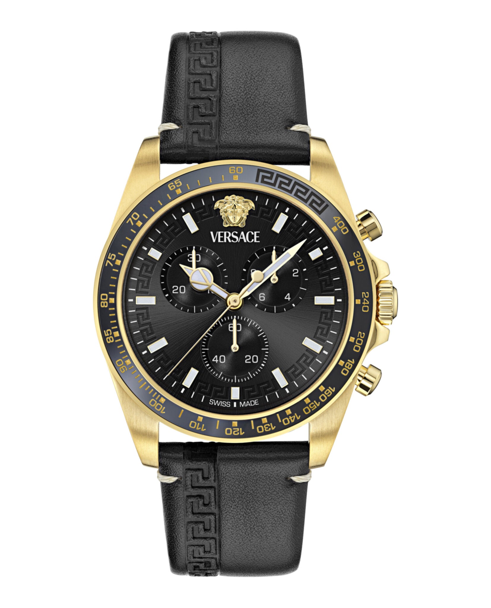 Greca Chrono Wave Leather Watch