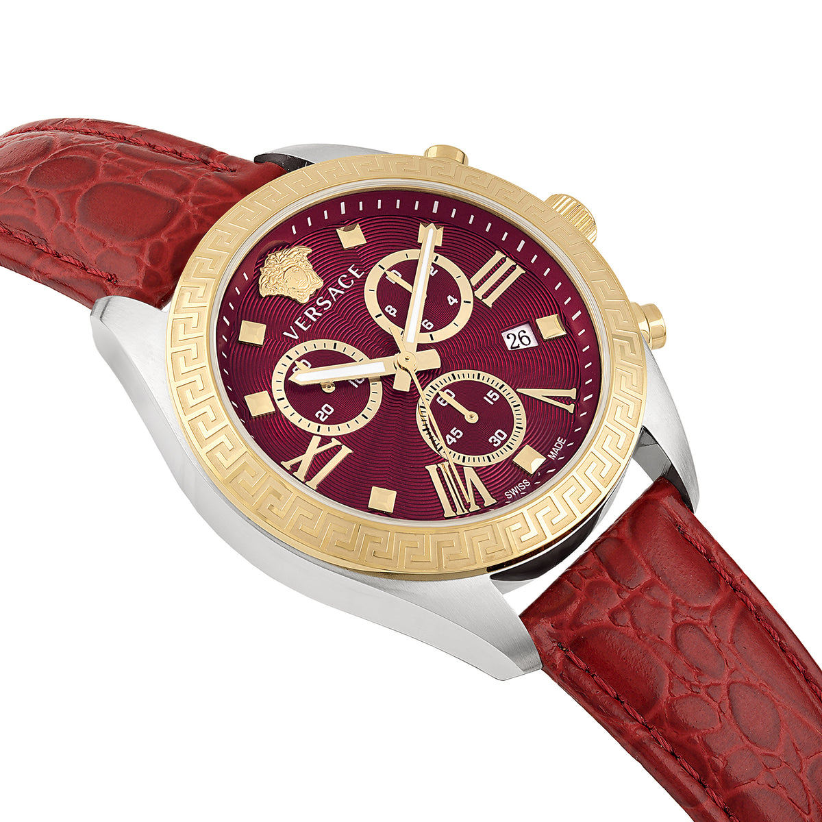 Versace Red Strap Gold Womens Greca Watch Versace Greca Silver Dial Red Leather Strap Watch for Women  main image 4