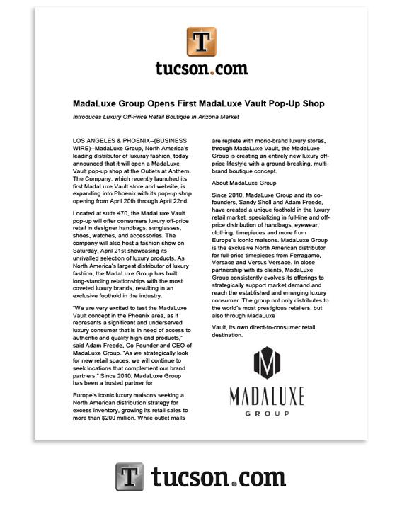 Tucson.com: MadaLuxe Group Opens First MadaLuxe Vault Pop-Up Shop