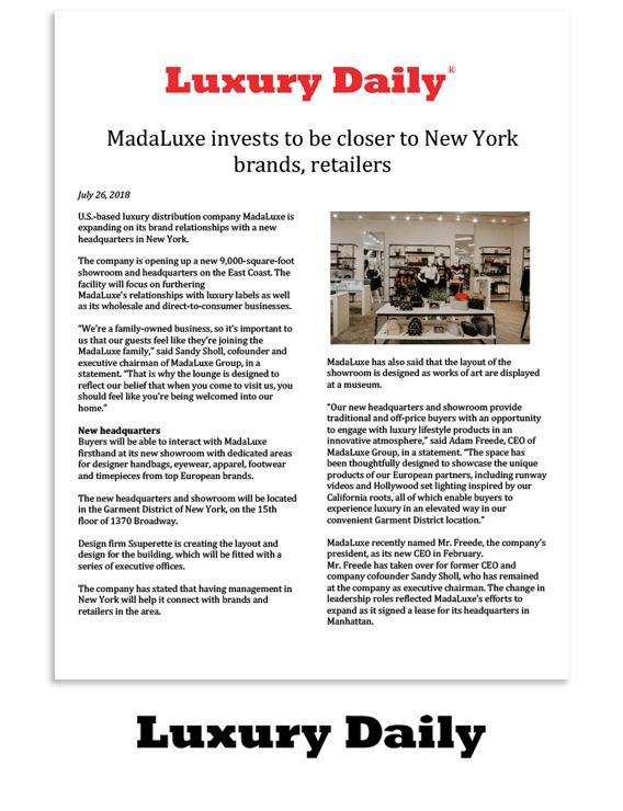 Luxury Daily: MadaLuxe invests to be closer to New York brands, retailers