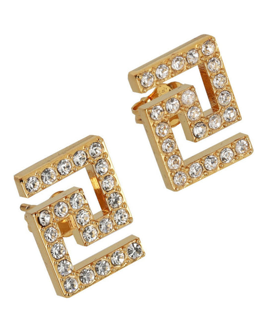 Crystal-Embellished Greca Stud Earrings