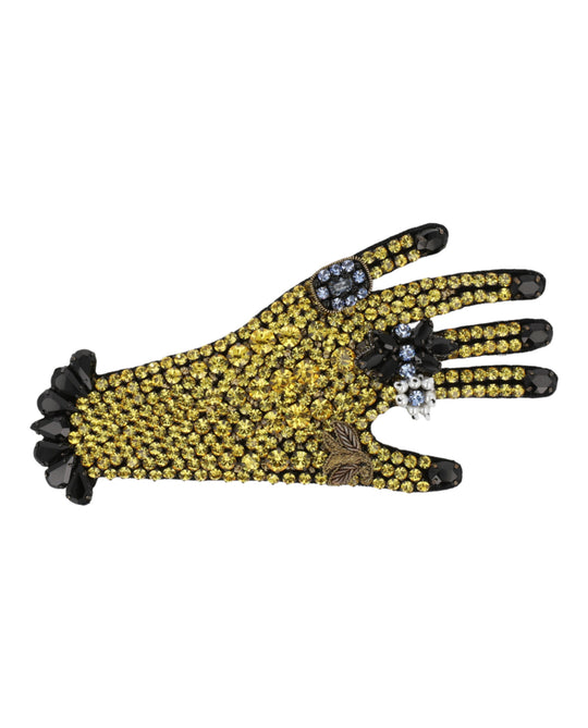 Crystal-Embellished Hand Brooch