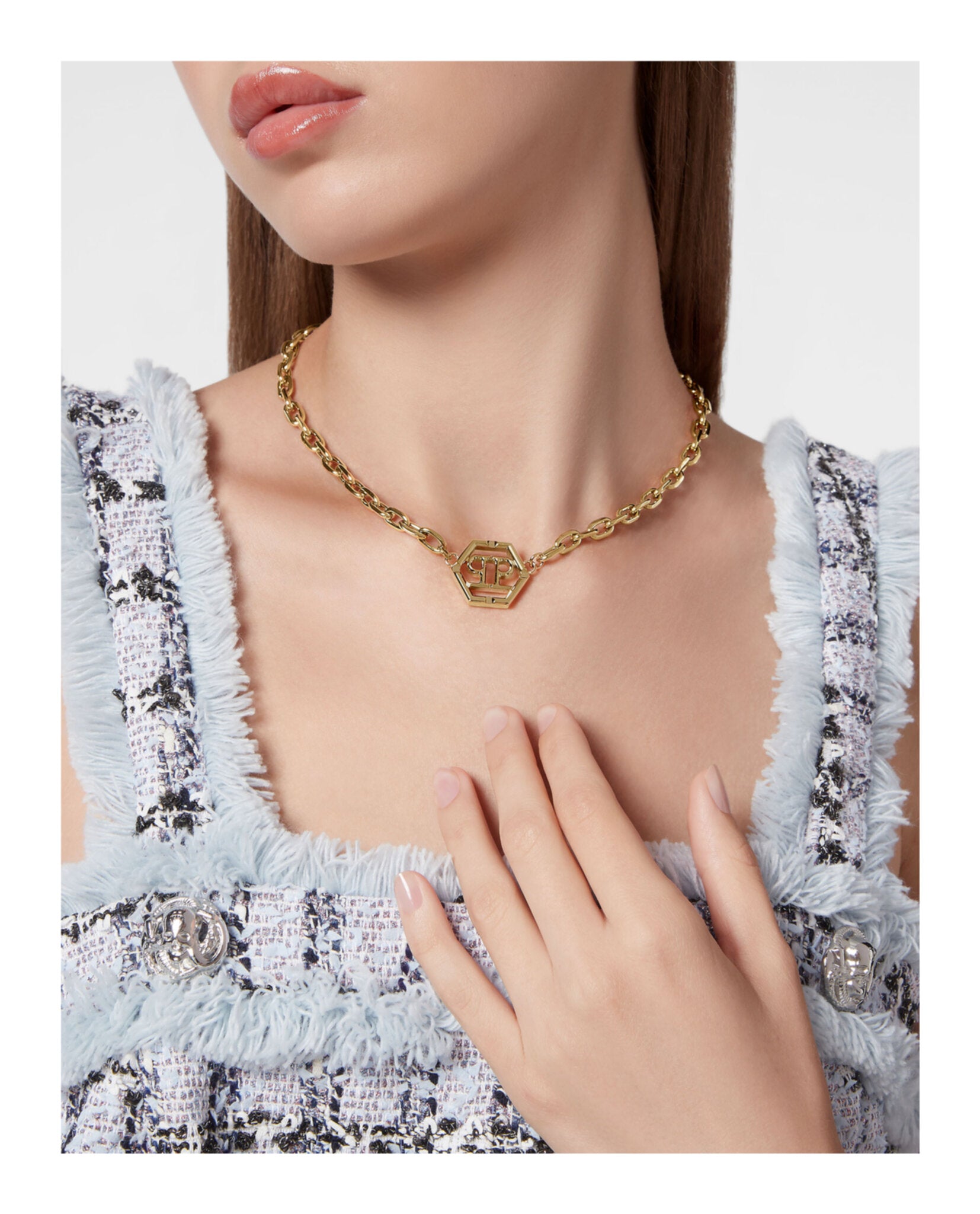 Hexagon Crystal Cable Chain Necklace