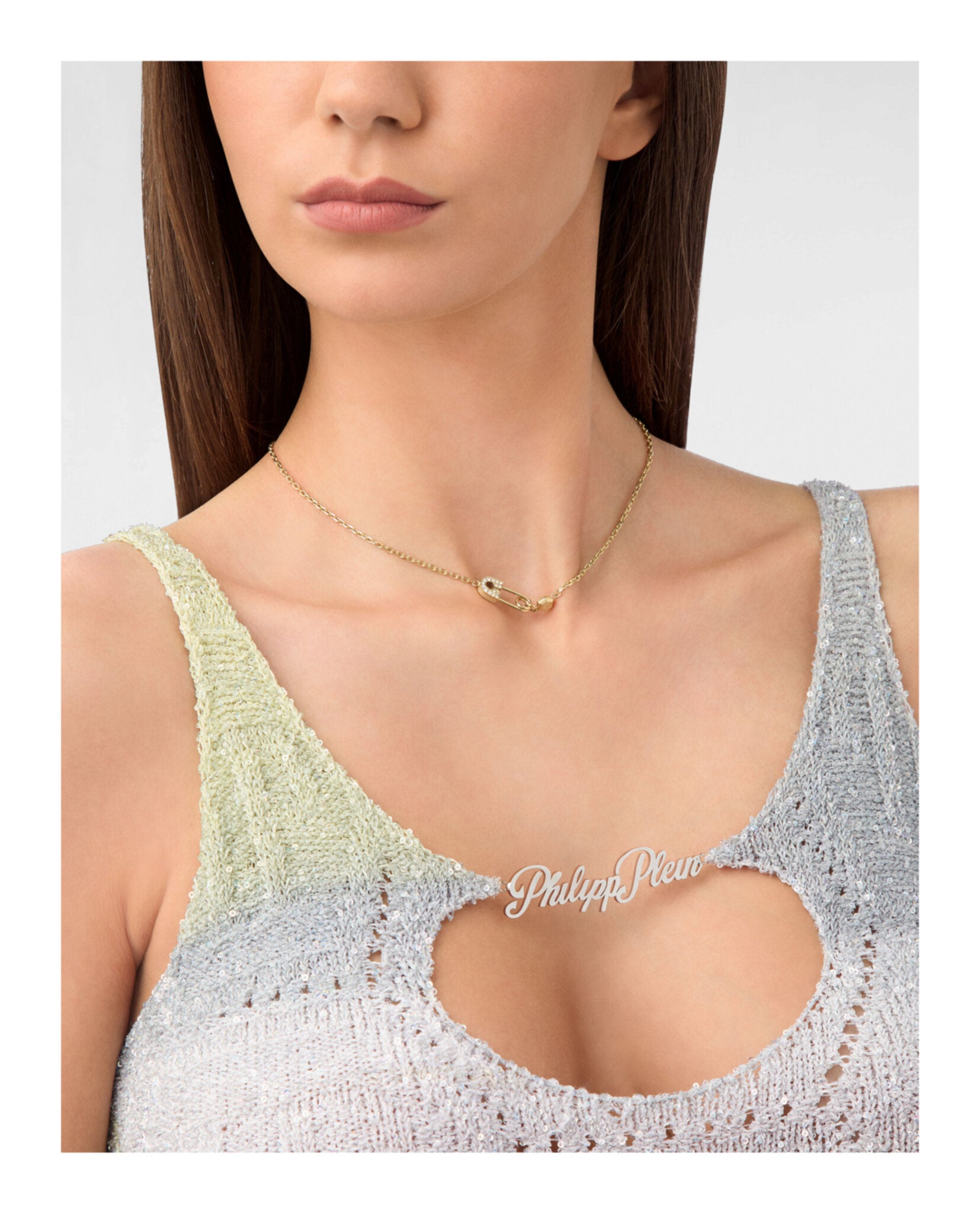 Plein Safety Pin Cable Chain Necklace