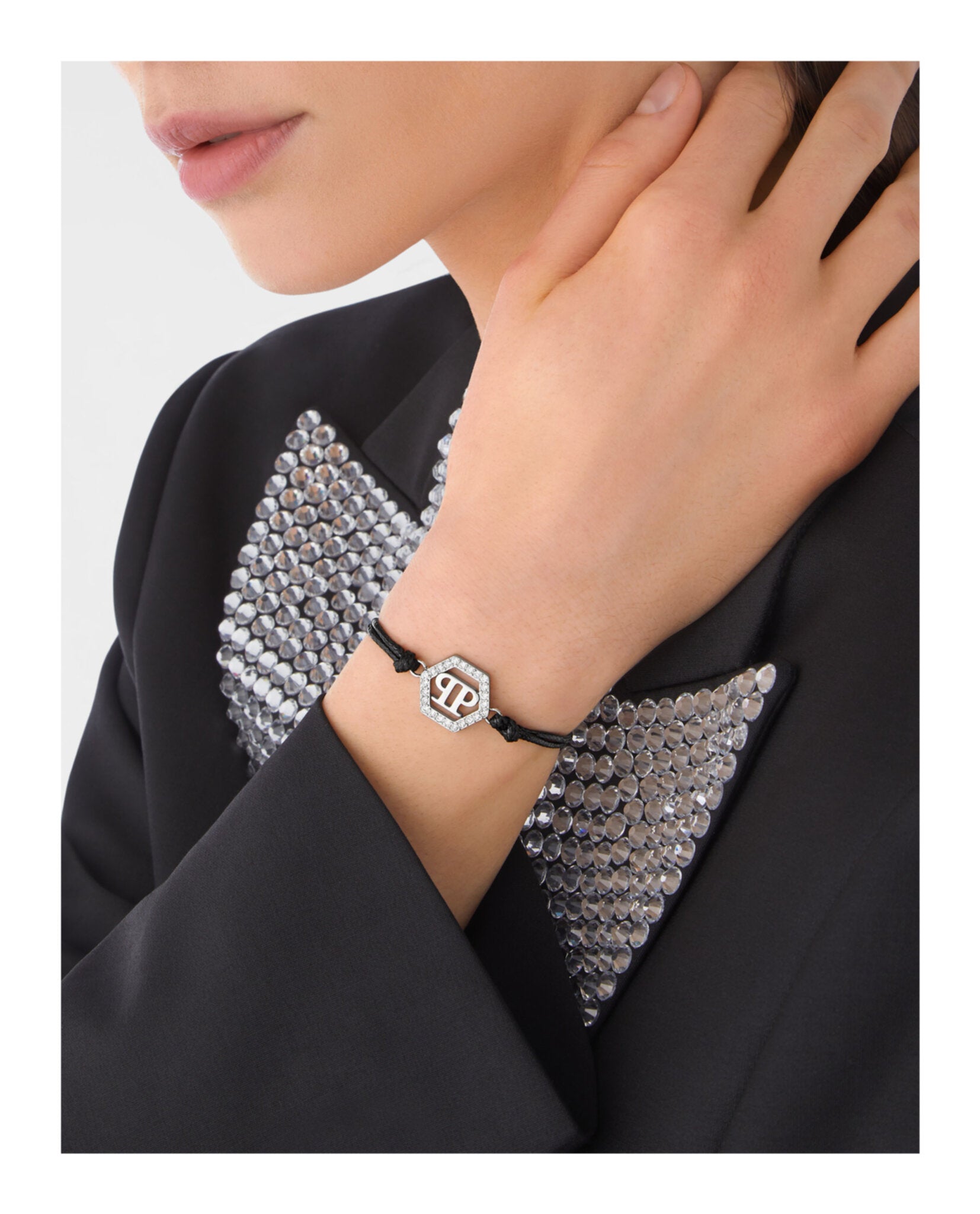 Linked Crystal Cotton Cord Bracelet