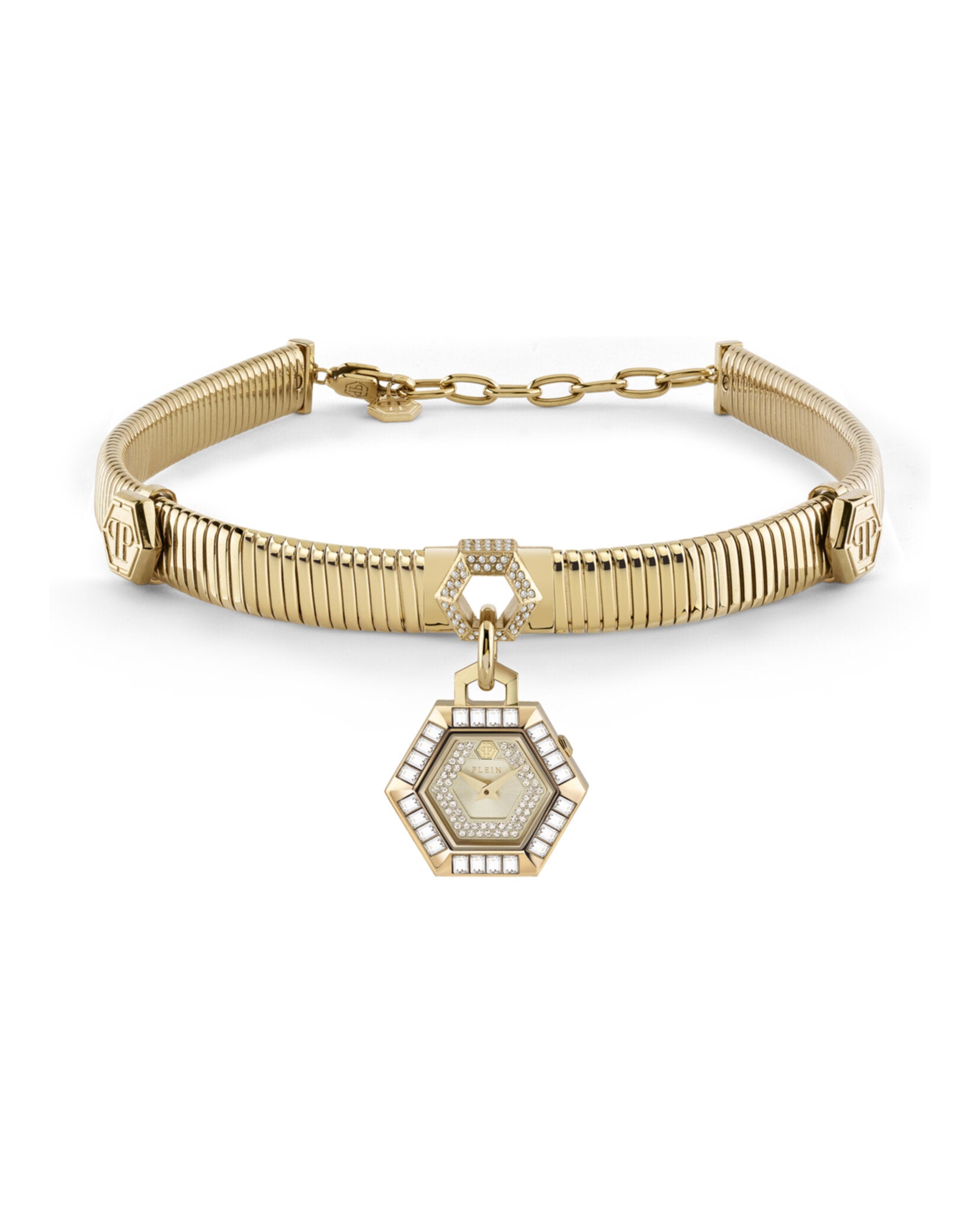 $nake Hexagon Crystal Necklace Watch