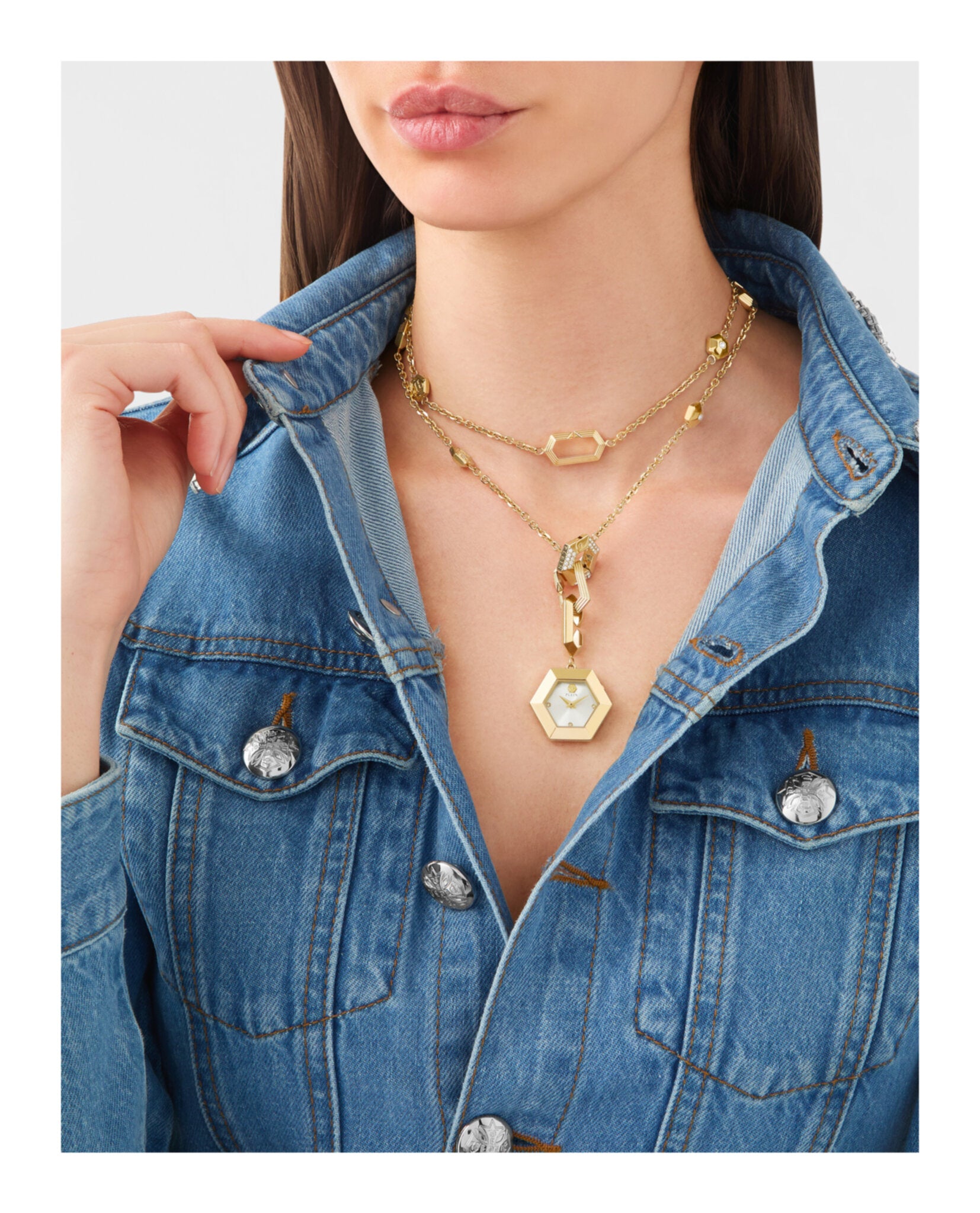 $nake Hexagon Crystal Necklace Watch