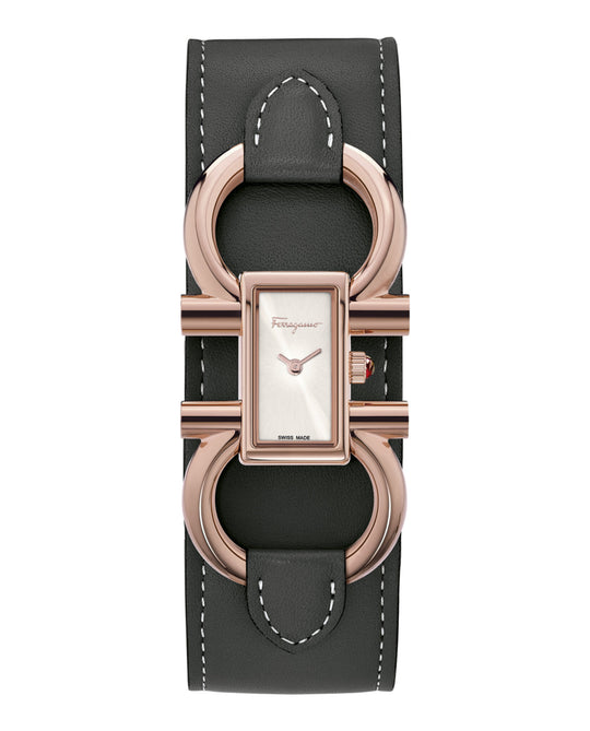 Double Gancini Leather Cuff Watch