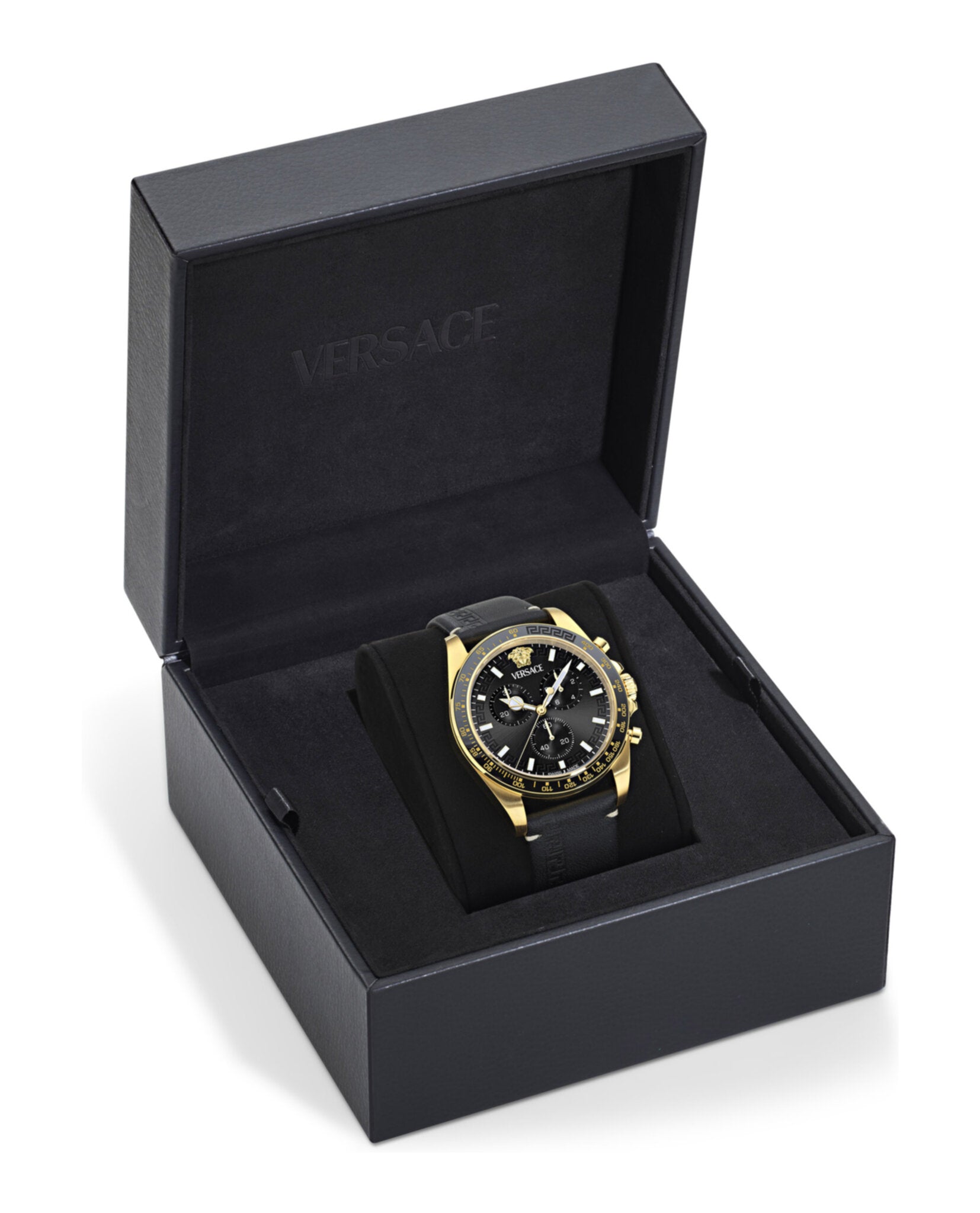 Greca Chrono Wave Leather Watch