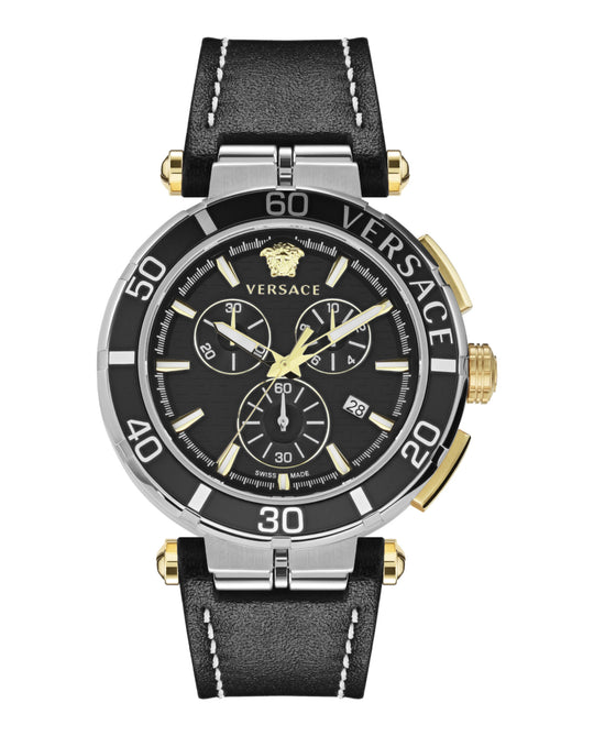 Greca Chrono Leather Watch