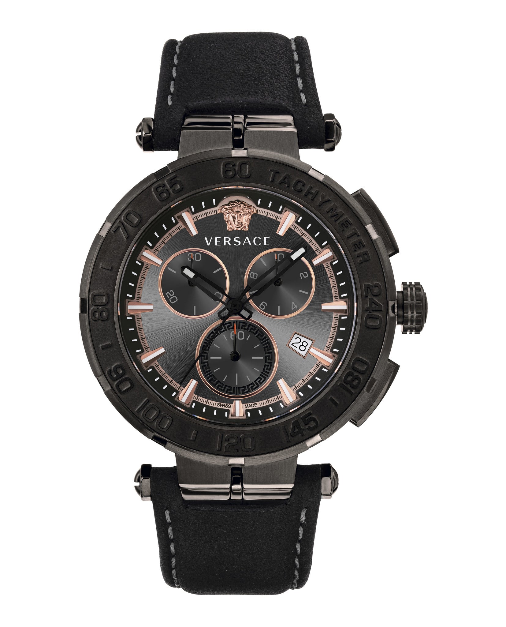 Greca Chrono Leather Watch