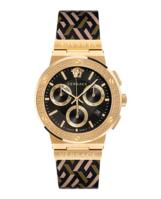 Greca Logo Monogram Leather Watch