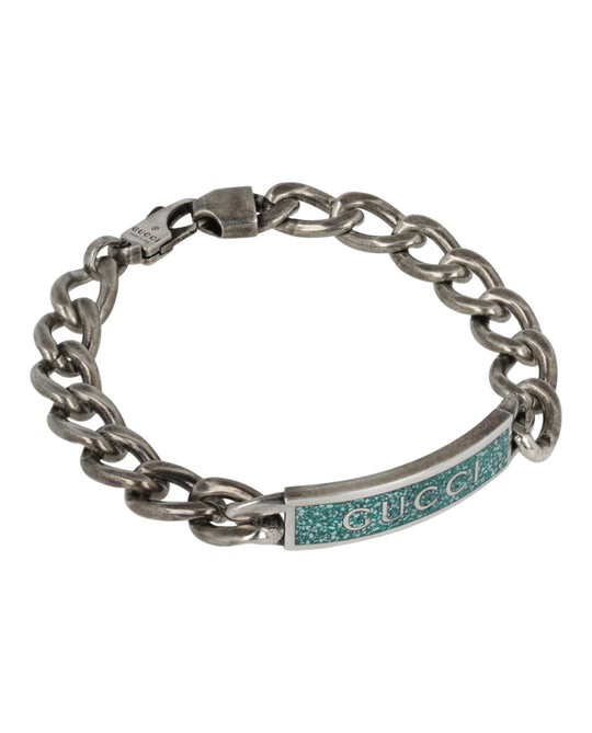 Sterling Silver Bracelet with Turquoise Logo Plaque
