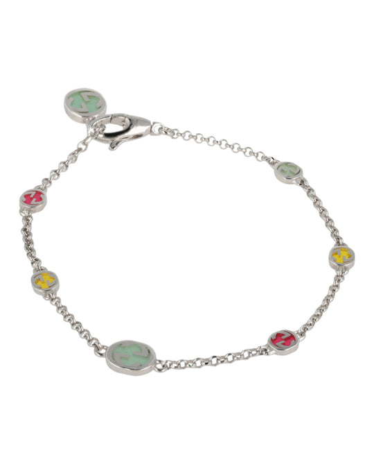 Sterling Silver Enamel Interlocking G Bracelet
